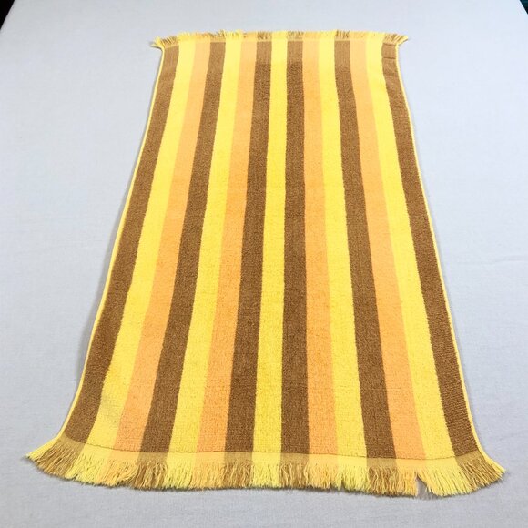 Vintage 80s MALIBU Peach Brown Yellow Stripes Bath Towel 20"x40": Retro Bathroom - Picture 2 of 10